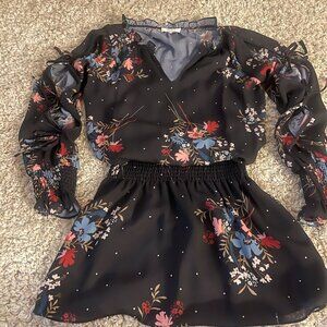 Parker Black Floral Chiffon Mini Dress XS NWOT